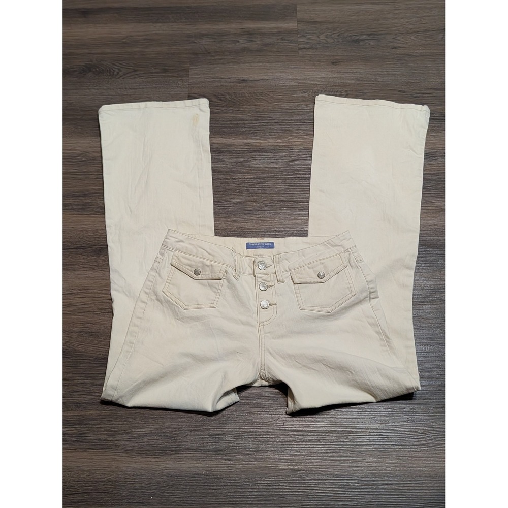 Canyon River Blues Flare Jeans Juniors 7 Cream Low Rise Button Fly Y2K Flap